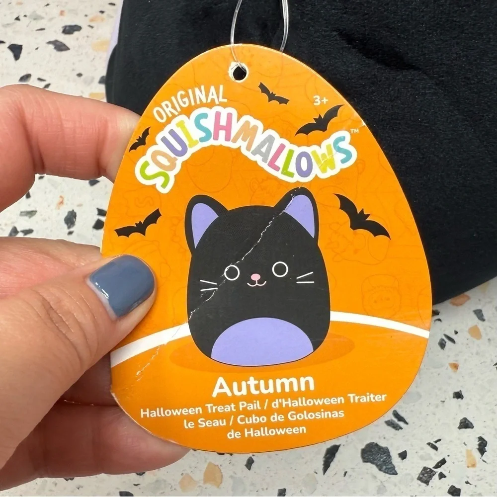 NEW Squishmallows Autumn Black Cat Treat Pail Halloween Squad Plush Toy Sz 10”